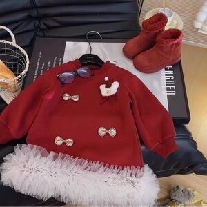 Red Dress with White Tulle and Bow Accents